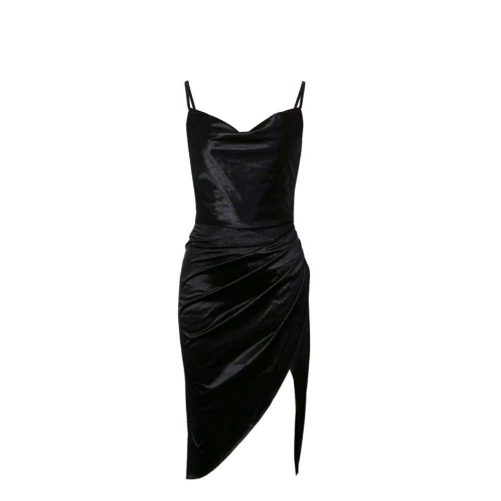 New Black Satin Midi Dress - Picture 3 of 4